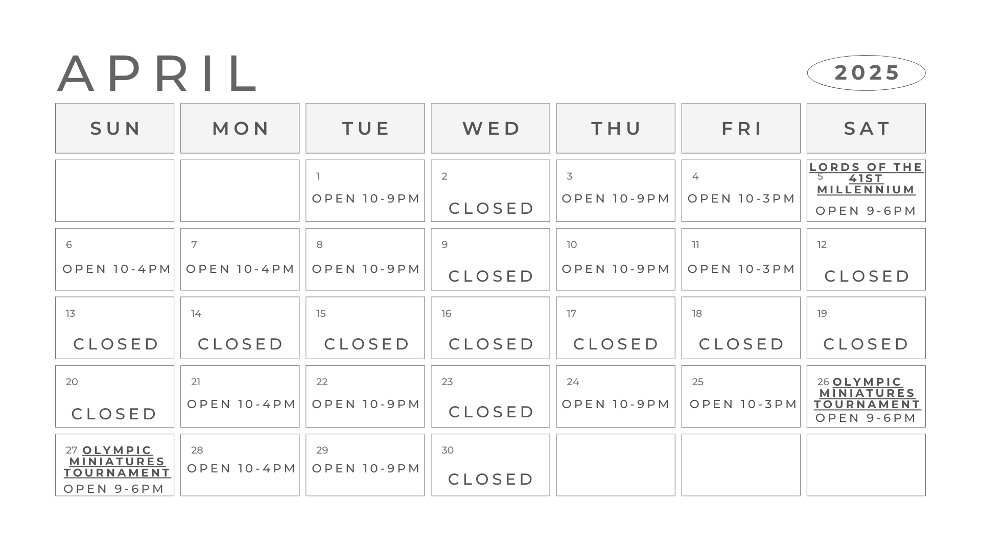 April Schedule