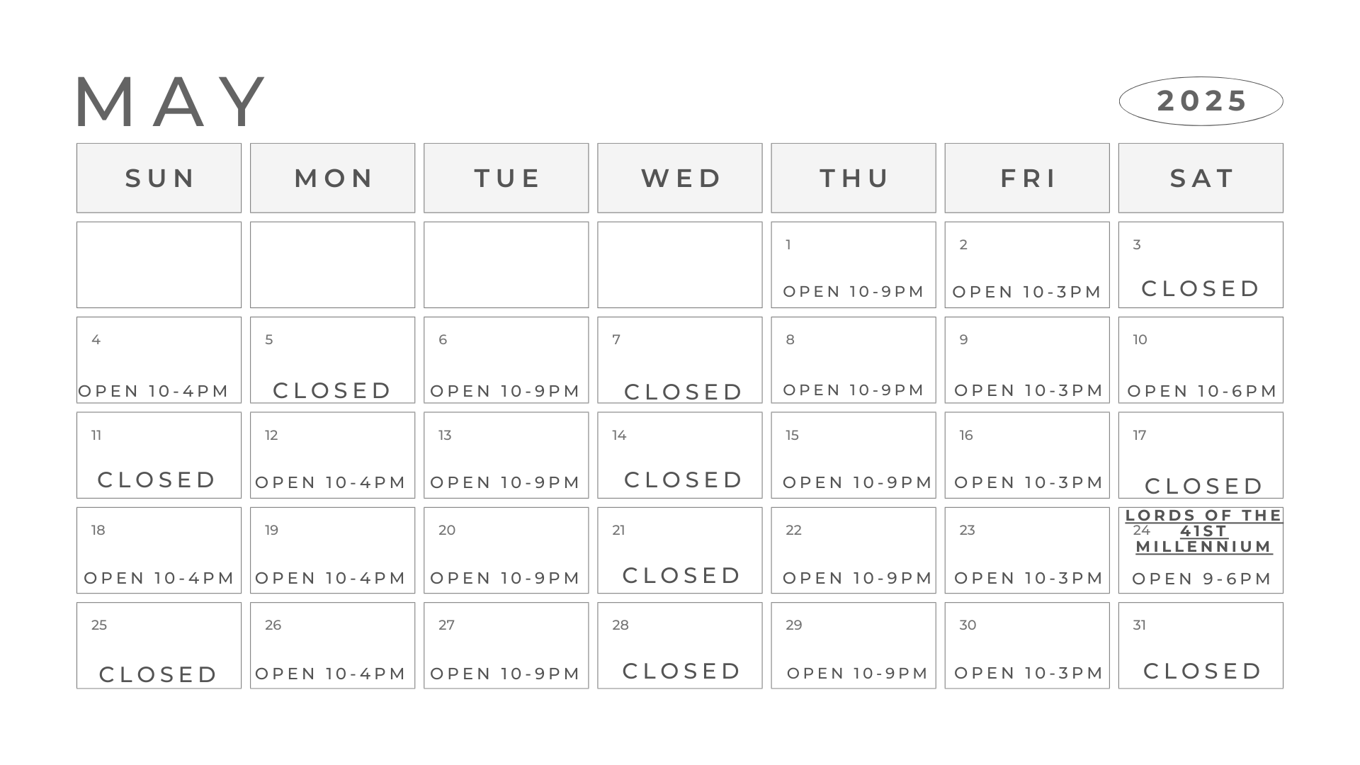 May Schedule